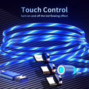 Lead For Apple iPhone iPad/TypeC/Micro LED 3 in 1 Charger Cable Magnetic 1M 2M - Picture 1 of 16