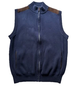 VTG CHAPS Ralph Lauren Sweater Vest Mens M Full Zip Cotton Faux Suede Shoulder - Picture 1 of 9