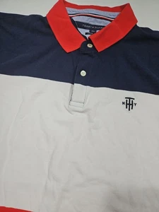 Tommy Hilfiger XL Custom Fit Poloshirt Navy Weiß Colorblock Rot Kragen TH Logo - Bild 1 von 8