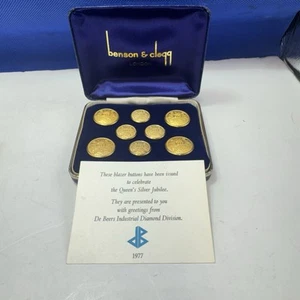 QUEENS SILVER JUBILEE Commemorative BLAZER Button Set 1977 BENSON & CLEGG RARE - Picture 1 of 16