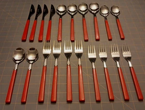 Lot Of 20 Anacapa Stainless Taiwan Red Handle Mixed Flatware Piece Lot - Picture 1 of 8