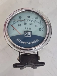 Vintage Stewart Warner Tachometer 10,000 RPM Twin Blue Tach Dated 1963 - Picture 1 of 13