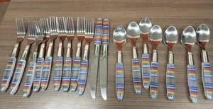 Silverware Flatware Incomplete Set Acrylic Plastic Multi Color Stripe Clear - Picture 1 of 5