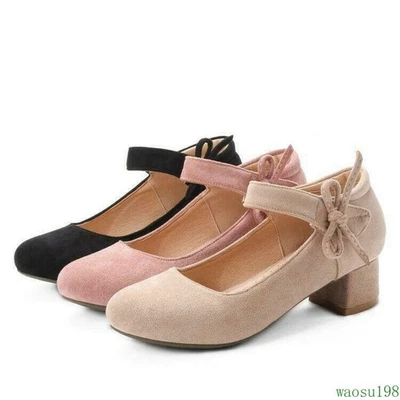 Mujer Mary Jane Tacones Gruesos Punta Redonda Bombas Correa al Tobillo Sandalias Zapatos Foto 1 de 4