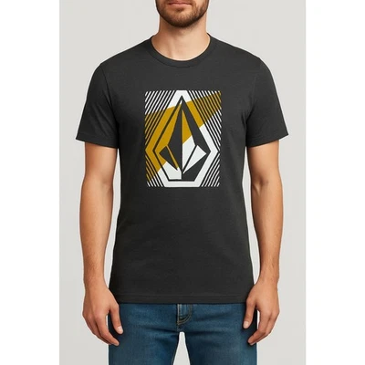 Volcom Graphic T-Shirt Mens Small Black Yellow Modern Fit Logo Tee 50/50 Soft - Image 1 of 4