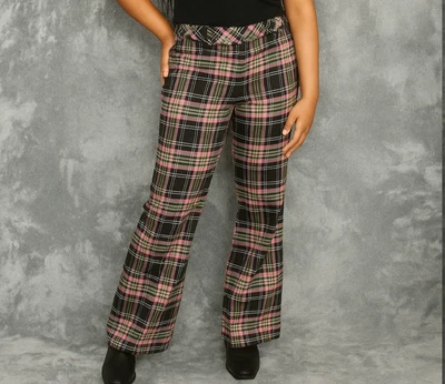 Pantalones para mujer Trina Turk cierre de gancho frente plano acampanados a cuadros pierna ancha talla 4 usados en excelente estado Foto 1 de 4