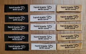 DIY Nähen * 15 Stoff Etiketten Label Handmade with love Stoffetiketten 3 Farben - Bild 1 von 2