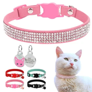 Personalised Breakaway Dog Cat Collar Bling Rhinestone Kitten Name Tag Engraved - Picture 1 of 30