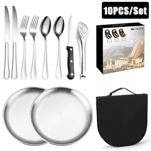 Stainless Steel Camping Silverware Kit 10 Piece Flatware Set Cutlery Utensil Set - Picture 1 of 28