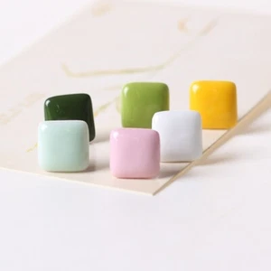 ceramic stud earrings colourful pastel square handmade minimalist quirky gift - Picture 1 of 7