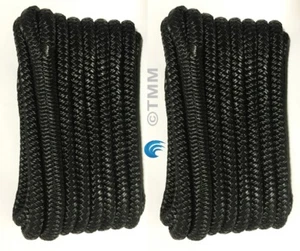 (2) Black Double Braided 1/2" x 15' ft Boat Marine HQ Dock Lines Mooring Ropes - Picture 1 of 12