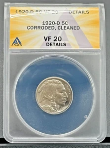 1920 D Type 2 Buffalo Nickel ANACS VF 20, Low Mintage, Semi-Key Date - Picture 1 of 5