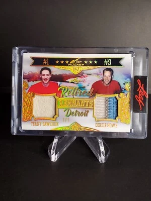 Gordie Howe Terry Sawchuk  2021 Leaf Art Of Hockey Retired Remnants 1/1 WOW! - Image 1 of 2