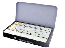  Double six Large dominoes color set in aluminium tin storage case