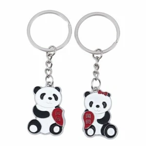Panda Paar Schlüsselanhänger Geschenkkette Anhänger für Liebhaber - zwei Pandas mit Schlüsselringen - Bild 1 von 5