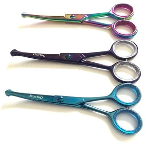 Burbig Professional Dog Pet Grooming Curved Safety Scissors Blunt End Titanium - Picture 1 of 18
