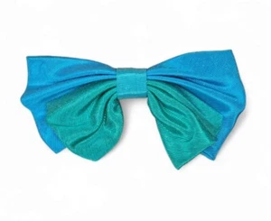 Vintage 90s Nylon Hair Bow Barrette Clip Ribbon Multicolor Green Blue Colorblock - Picture 1 of 5