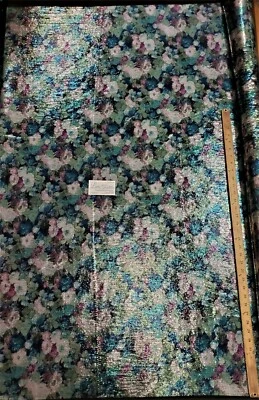 Lentejuelas elásticas impresas digitalmente en tela de spandex se vende por "aqua/púrpura floral" Foto 1 de 4