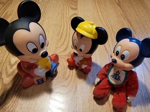 Vintage Baby Mickey Mouse Shelcore Walt Disney Hard Plastic Toys ABCs Lot Of 3 - Picture 1 of 12