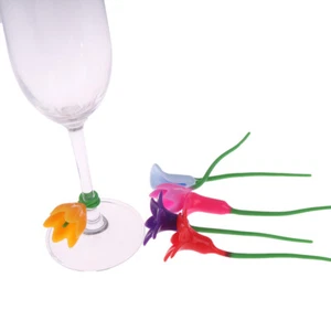 6pcs Flowers Wine Cup Marker Silicone Wine Glass Label Glass Cup Recognize.h3 - Imagen 1 de 11