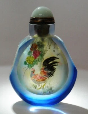 Chinese Snuff Bottle Inside Painting of Cock and Hen. - Image 1 of 4