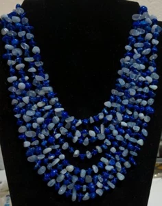 Sajen Vintage Multi-strand Lapis & Chalcedony Beaded Necklace & Bracelet Set - Picture 1 of 17