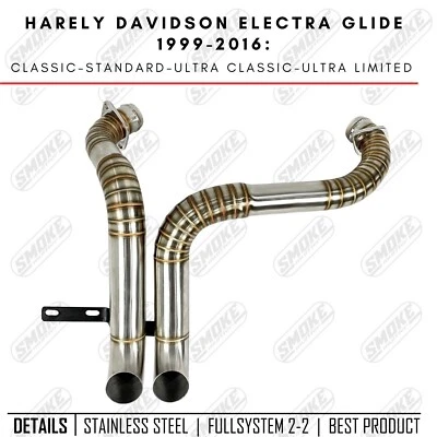 LAF 1 3/4" Drag Pipes Electra Glide Exhaust 1999-2016 Polished Harley Davidson — 第 1/4 张图片