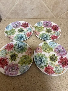 Better Homes and Gardens Cactus Succulent 4 Pc Melamine Plates BPA Free 8.5" - Picture 1 of 5
