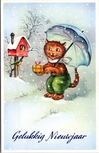 Anthropomorphic Cat Happy New Year Postcard B271 - Picture 1 of 2