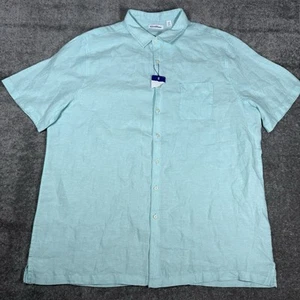 Caribbean Roundtree & Yorke Shirt Men’s 3XT Green Linen Short Sleeve Button Up - Picture 1 of 6