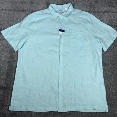 Caribbean Roundtree & Yorke Shirt Men’s 3XT Green Linen Short Sleeve Button Up - Image 1 of 4