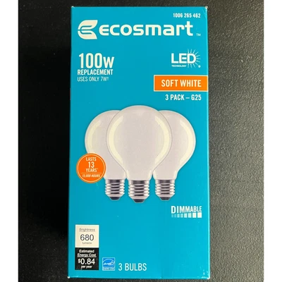 3pk Ecosmart 100W LED Light Bulb G25 Dimmable Frosted Glass Filament Soft White - Image 1 of 4