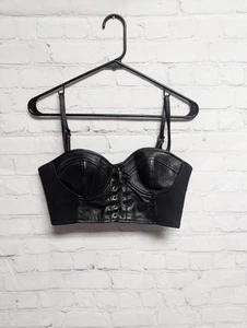 First Leather And Nylon Black Stretch Bustier Motowear XS VGUC 200 - Imagen 1 de 11