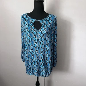 Michael Kors Women's 1X Blue 100% Viscose Animal Print Pop over Blouse  Top - Picture 1 of 6