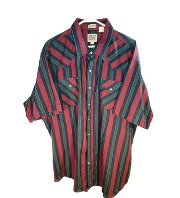 Elly Cattleman Red/Green/Navy Stripe Pearl Snap Western Tall Man Mens Size 2XLT - Image 1 of 4