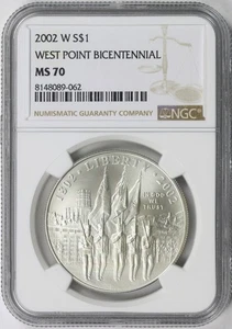 2002-W West Point Bicentennial $1 Commemorative Dollar NGC MS70 - Picture 1 of 4