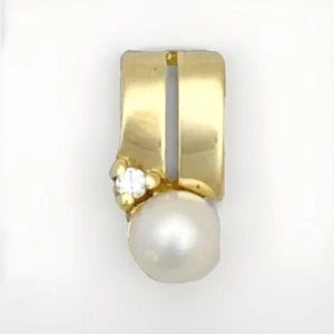 Ciondolo perle e diamanti oro massiccio 9 ct 1,4 grammi - vera perla coltivata -15 x 7 mm - Foto 1 di 2