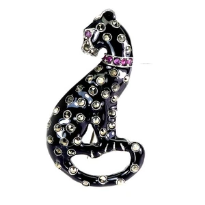 925 Sterling Silver Brooch Round Ruby Marcasite Gemstone Enamel Cat Jewelry - Picture 1 of 14