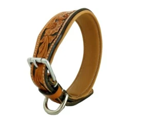 Shwaan Christmas Day Gift Tooled Leather Dog Collar Floral Pattern S 11" 14" - Picture 1 of 8
