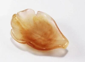 DAUM ORANGE AMBER TONE PATE DE VERRE CRYSTAL GLASS MINI LEAF FIGURINE BOWL DISH - Picture 1 of 6