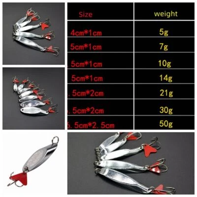 6pcs Saltwater Fishing Lure Metal Spoon Jigging Lure With Treble Hook 5g-60g - Изображение 1 из 4