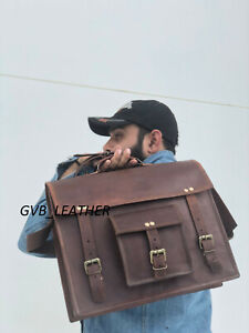 Mens Vintage GVB_Leather Messenger Man Business Laptop Briefcase Satchel Bag