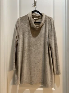 "Túnica de cuello alto Purejill grande beige aterciopelada a axila 22"" longitud 33""" - Imagen 1 de 6