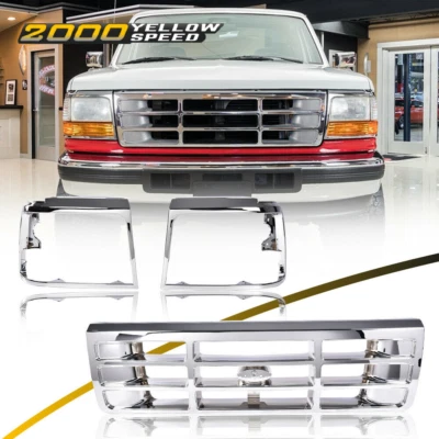 Fit For Ford F150 F250 F350 Bronco 1992-1997 Grille Headlight Door Kit Chrome Foto 1 de 4