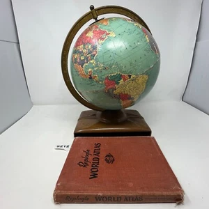 Vintage Replogle Globe & World Atlas New Census Edition - Brass/Metal Base - Picture 1 of 24