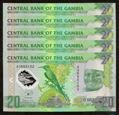 GAMBIA 20 Dalasis X 5 PCS Prefix A Sign 16 2015 P-30 Commemorative Polymer UNC - Image 1 of 3