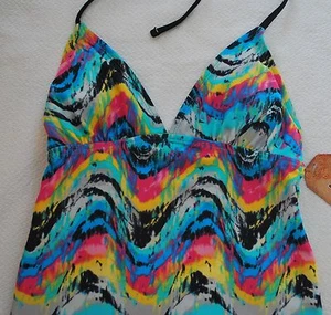 NWT – Junior’s MUDD Blue multi-color TANKINI Bathing Suit top (S) MSRP $32.00 - Picture 1 of 5