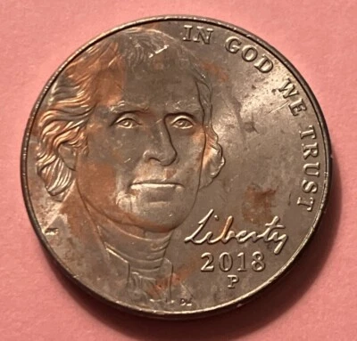 2018 -P Jefferson Nickel/BU/FS/partial Clip/Planchet Annealed Error/#N-039 - Image 1 of 4