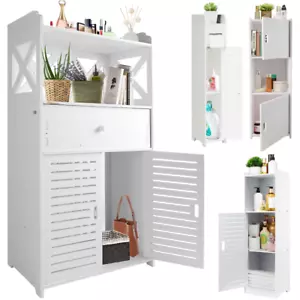 White Waterproof Bathroom Storage Cabinet Free Standing Cabinet Organizer Unit - Picture 1 of 27