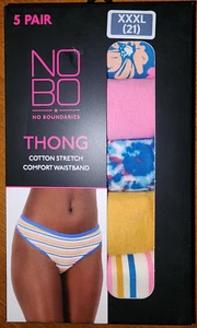No Boundaries 5 Pair Thong Cotton Stretch Panties Comfort Waistband XXXL (21) - Picture 1 of 2